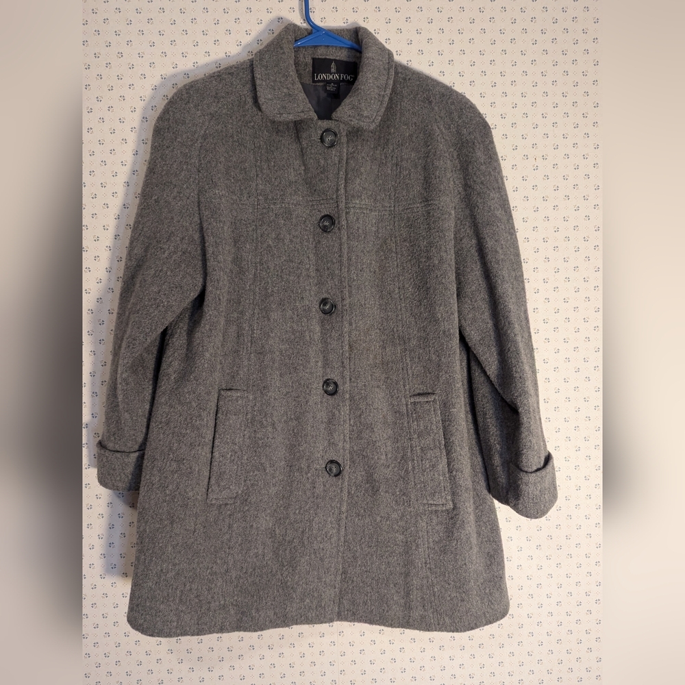 London Fog Coat Women's Wool Blend Gray Car Lined Jacket Fall Winter 8 Classic